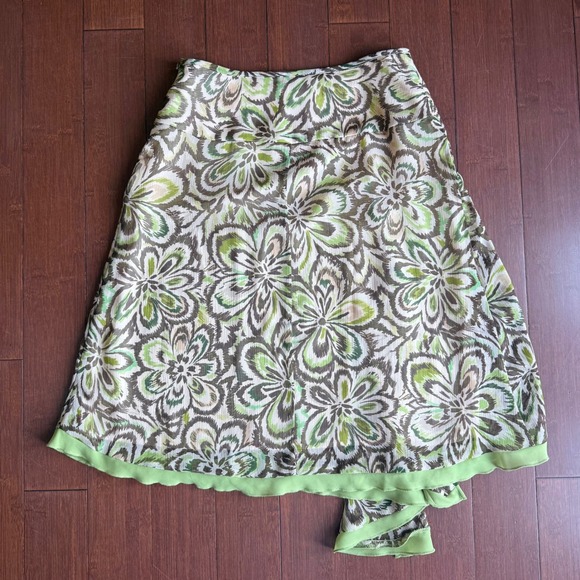 Asymmetrical Green and Brown Floral Midi Skirt - Picture 2 of 6